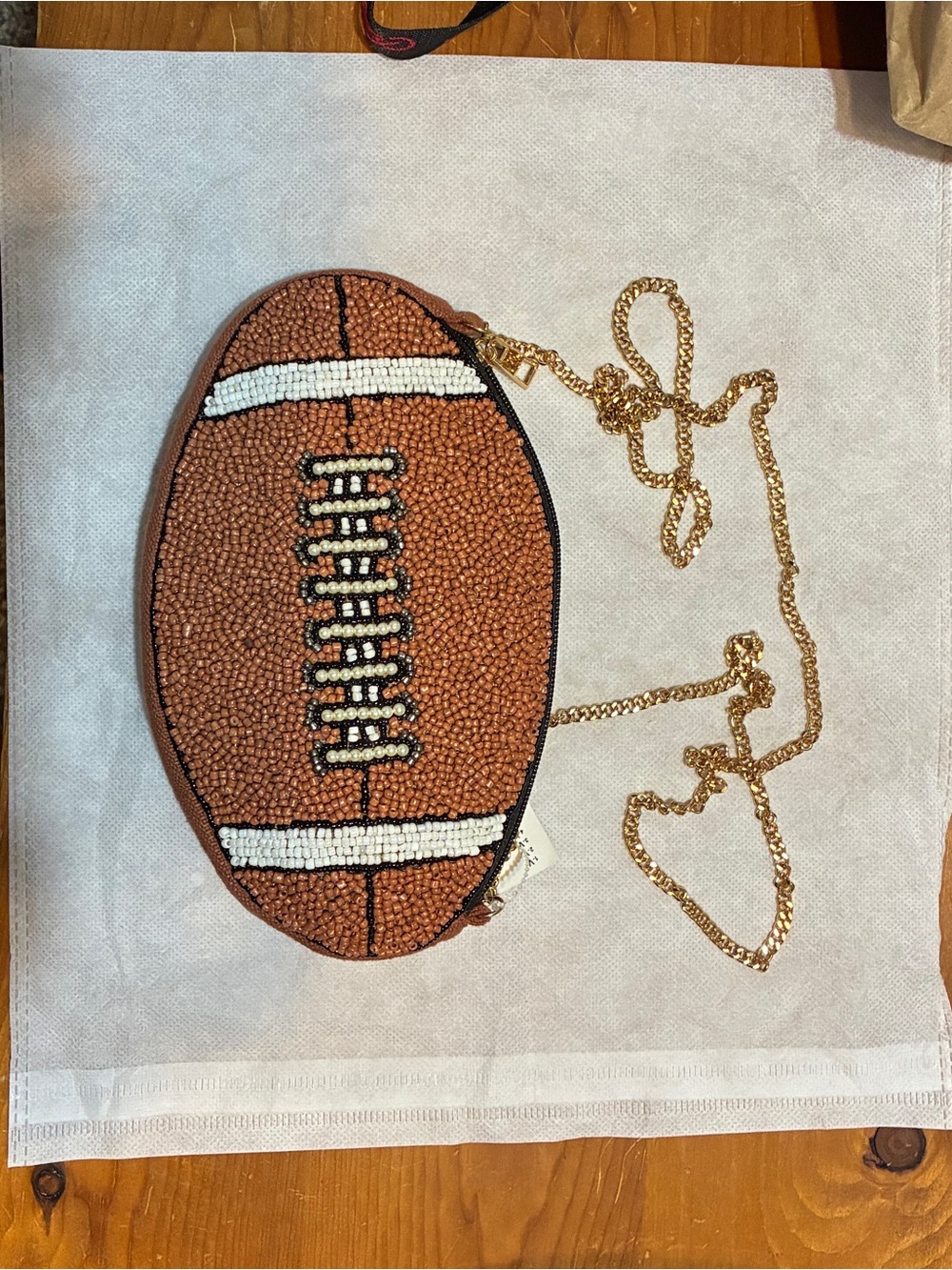 Beaded Football Crossbody Bag - Brown
